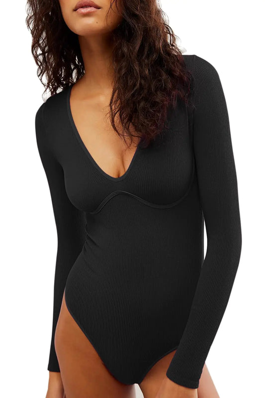 Elegant V-Neck Long Sleeve Bodysuit