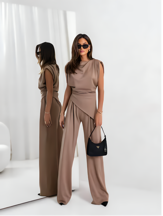 Elegant Women's Summer Two-Piece Set with Wide Pants